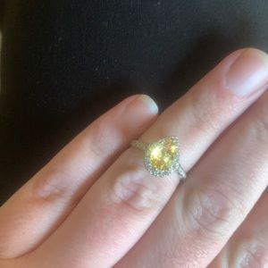 Citrine, Rhodium plating, size 7.